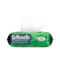Cottonelle flushable wipes gentle plus with white background