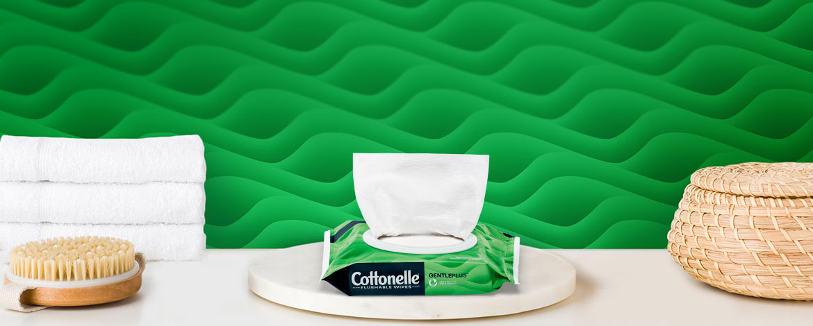 Cottonelle gentle plus towels and tissues with green background Desktop