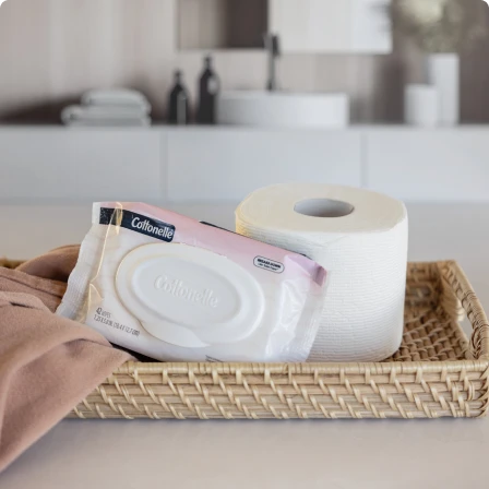 Cottonelle® Fragrance Free® flushable wipes pairs with Cottonelle® toilet paper 