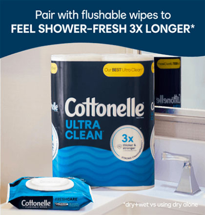 Pair with flushable wipes to feel shower and fresh 3x longer