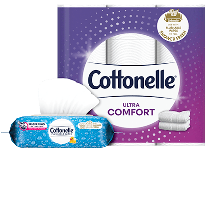 Ultra ComfortCare Soft Toilet Paper Mega Rolls & Flushable Wipes Bundle Pack