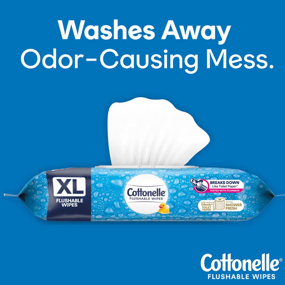 Cottonelle Extra Large Flushable Wipes Plumber Tested