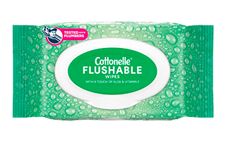 Cottonelle Gentle Plus Flushable Wipes are made with aloe and vitamin E.