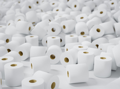 Toilet paper rolls on the floor